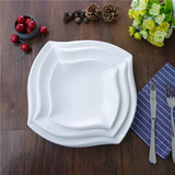 陶瓷盘子西餐盘正方形平盘浅盘创意酒店纯白盘子碟子西餐具包邮