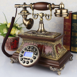 座机欧式电话机时尚创意仿古实木客厅家用古董电话老式复古旋转盘