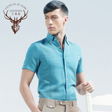 十米布夏季亚麻短袖衬衫男士修身韩版潮流纯色半袖棉麻休闲衬衣