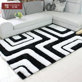 韩国丝3d立体黑白条纹客厅地毯时尚简约现代卧室茶几防滑垫加厚