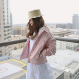 粉色牛仔外套女韩版BF风工装翻领夹克外套女薄款春夏潮 单排扣