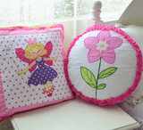 韩版可爱花朵圆形靠垫棉布艺抱枕含芯抱枕靠枕腰垫坐垫粉色绣花