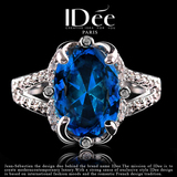 法国IDee海洋之心蓝宝石925银饰品戒指女食指戒 欧美母亲节礼物