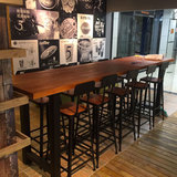 复古酒吧桌实木餐桌椅组合咖啡厅星巴克铁艺桌子高脚桌高脚凳定做