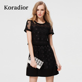 Koradior/珂莱蒂尔正品夏款韩版网纱修身显瘦假两件蕾丝连衣裙潮
