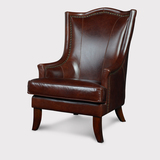 木头里布拉格单椅麻布真皮沙发头层牛皮休闲单椅客厅卧室休闲沙发