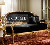 欧式实木金箔雕花法式客厅高档舒适布艺三人沙发新古典休闲沙发椅