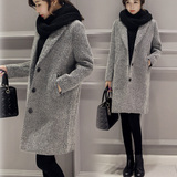 2015冬装新款女装西装领羊毛呢大衣修身中长款茧型毛呢外套女韩国