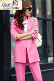 2016春装新款韩版宽松双排扣小西装外套女直筒长裤时尚套装两件套