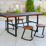 美式复古长方形休闲洽谈实木铁艺办公桌咖啡桌餐桌椅组合套桌6人