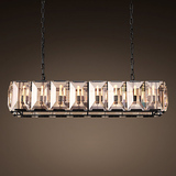 RH吊灯美式K9水晶吊灯铁艺复古长方形个性创意北欧别墅酒店吊灯