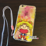 美少女战士iPhone6s手机壳 挂脖挂绳日本卡通5S/6plus保护套硅胶