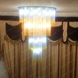 现代复式客厅水晶吊线灯别墅楼梯间餐厅吊灯豪华LED长链圆形金色