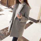 韩国毛呢外套2015秋冬新款灰色呢子大衣女装中长款韩版显瘦宽松潮