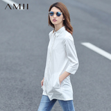 #Amii[极简主义]2016夏女大码休闲直筒七分袖中长款衬衫11681390