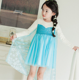 韩国童装2015春款女童冰雪奇缘艾莎公主同款连衣裙 舞台裙童裙