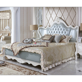 欧式真皮床1.8米婚床 高档法式古典床双人床公主别墅软靠床白蓝色
