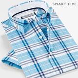 SmartFive 男装2016男士格子短袖衬衫纯棉时尚美式休闲衬衣男修身