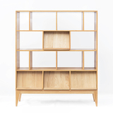 吱音卡尔利实木书架中式书柜橡木置物小户型客厅隔断收纳极美家具