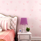简约现代植绒儿童墙纸卧室无纺布壁纸天花板粉色床头温馨时尚背景