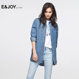 艾格 E&joy 2016夏季女装正品纯色翻领中长款牛仔衬衫16081402541