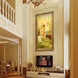 欧式油画纯手绘天使美女人物复式客厅竖版玄关走廊过道装饰画包邮