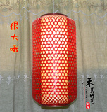 中式复古大型吊灯酒楼客栈餐厅红灯笼走廊过道阳台竹编灯罩竹灯笼