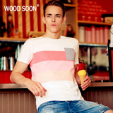 WOODSOON2016春季圆领条纹短袖t恤 男士潮流修身夏季休闲打底衫