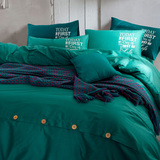 水漾加厚全棉四件套 纯色简约纯棉被套床单1.5米床笠床上用品1.8m