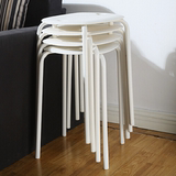 欧式时尚白色钢管加厚塑料家用小凳子4张 可叠放餐桌凳餐椅小圆凳
