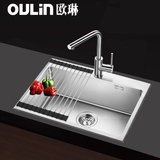 欧琳水槽单槽套餐洗菜盆OLWGZ6100A手工槽加厚304不锈钢1.2mm厚度