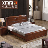 小木马 实木床现代中式橡木红橡木床1.5米1.8米厚重单人床 双人床