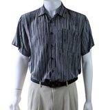 夏季 短袖 丝绸男式衬衣 竖条纹重磅 桑蚕丝 男士真丝衬衫5085