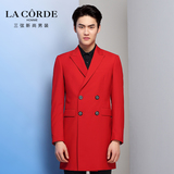 三弦男装 男士风衣 2016春季新款韩版修身大红双排扣青年休闲外套