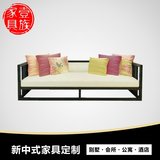 新中式实木沙发家具 现代简约布艺客厅花鸟双人沙发组合椅仿古