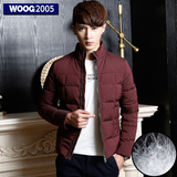 WOOG2005男士羽绒服 2015冬季韩版青年立领酒红色加厚外套男修身