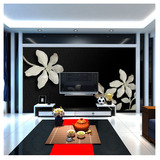 锦上花3d定制墙纸壁画  现代简约艺术黑白色花卉  客厅电视背景墙