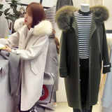 韩国2016秋冬装双面羊绒毛呢大衣外套中长款貉子大毛领修身加厚女