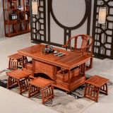 茶桌椅组合实木仿古 南榆木中式家具功夫茶桌1.7米宝珠将军台