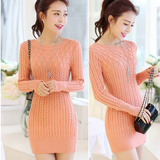 2015秋季中长款女装打底加厚针织衫修身新款纯色韩版通勤单件毛衣