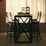 美式乡村吧台桌椅组合铁艺高脚桌复古高吧桌木吧台家用休闲酒吧桌