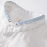 亚麻衬衫男短袖韩版修身纯色小立领白衬衫棉麻料薄款休闲白色衬衣