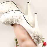 新款特价水晶贴花高跟结婚鞋白色新娘鞋伴娘鞋矮跟公主婚纱礼服鞋