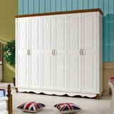 包邮家具地中海平拉六门大衣柜实木美式乡村整体大衣橱白色2.4米