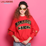 LALABOBO 拉拉波波新款女装烫金星星大字母套头衫卫衣