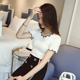 哚啦2016夏新款韩版学院风短款套头T恤女修身针织衫上衣薄款6362