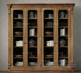 外贸定制法式乡村实木做旧书柜欧式美式乡村仿古雕花展柜储物酒柜
