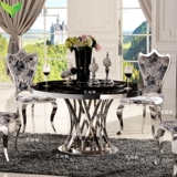 新款不锈钢圆餐桌大理石面饭桌 新古典后现代时尚创意桌子可定做