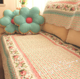 韩式田园小清新花田错格子蔷薇绗缝布艺沙发垫 坐垫 飘窗垫 地垫