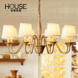 豪斯纯铜田园风格客厅餐厅卧室书房布艺灯罩灯饰 美式全铜吊灯